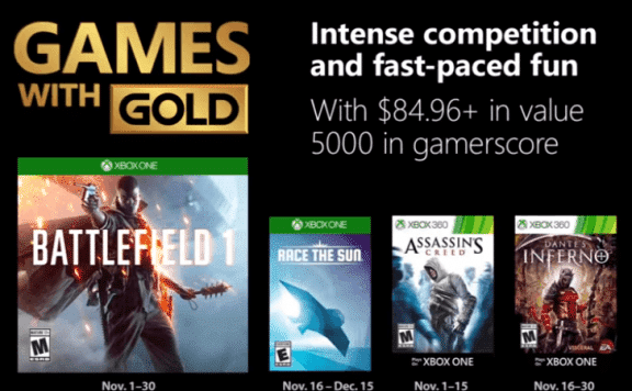 Xbox Live Games With Gold November 2018