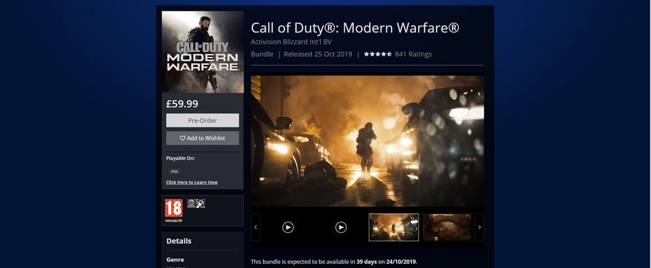 call of duty ps4 playstation store