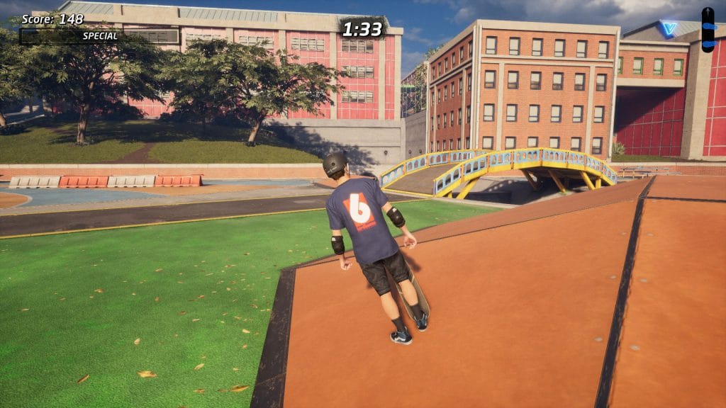 Tony Hawk stands at an unnatural angle when stopped on an incline.