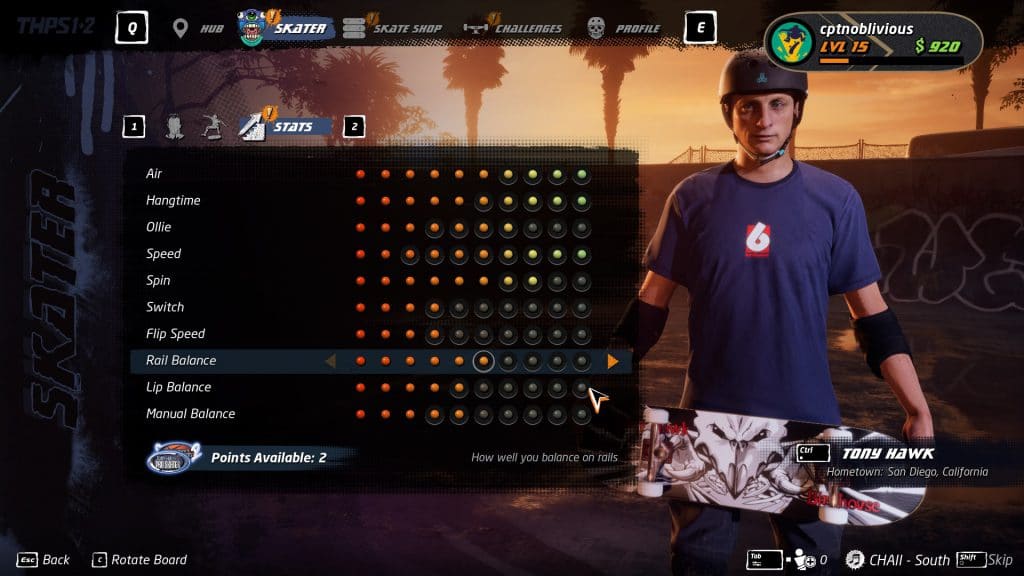 Character customization screen, where you spend stat points