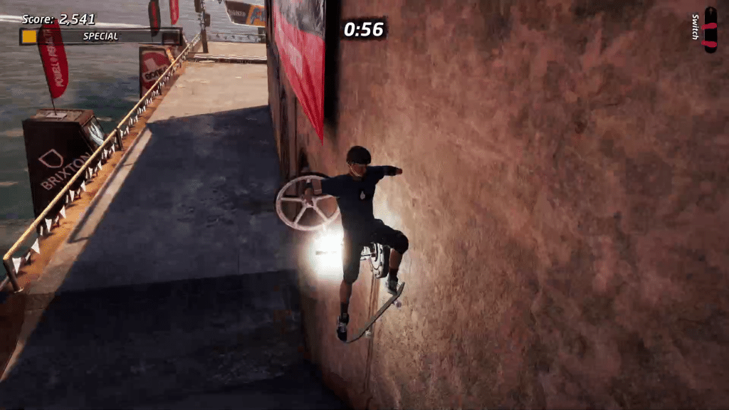 Olli onto the wall at the end to get the last valve in Downhill Jam