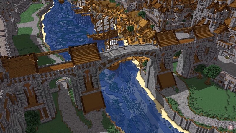 Minecraft medieval bridge and city
