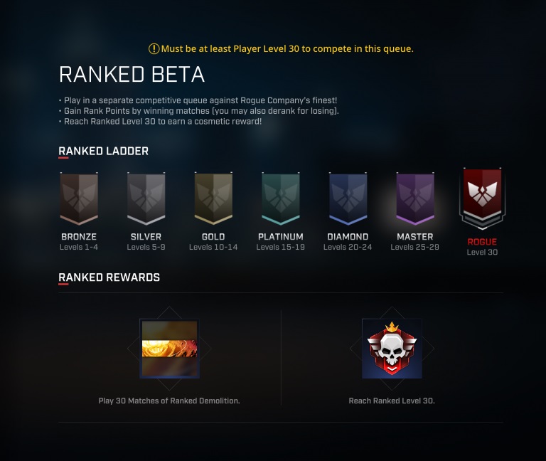 Rogue Company Ranked Beta UI and ranked ladder