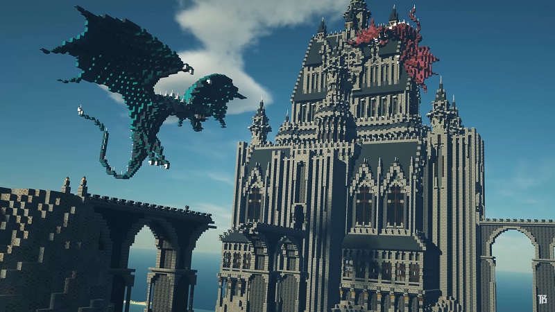 Minecraft medieval tower and dragons
