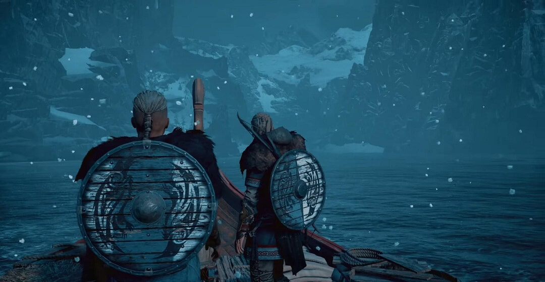 Valhalla characters riding on a ship at night