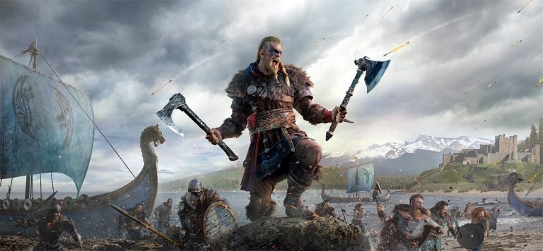 Valhalla character standing with two axes